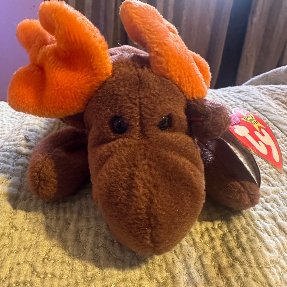 Original 1993 TY “Chocolate” Plush Moose with Orange Antlers